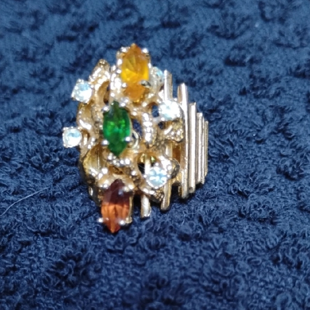 Elegant Gold Multicolor Gemstone Ring Electro Plated